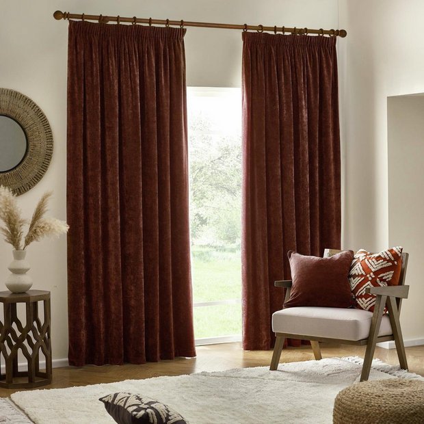 Yard chenille pencil pleat curtains nutmeg 117x137cm, UK version