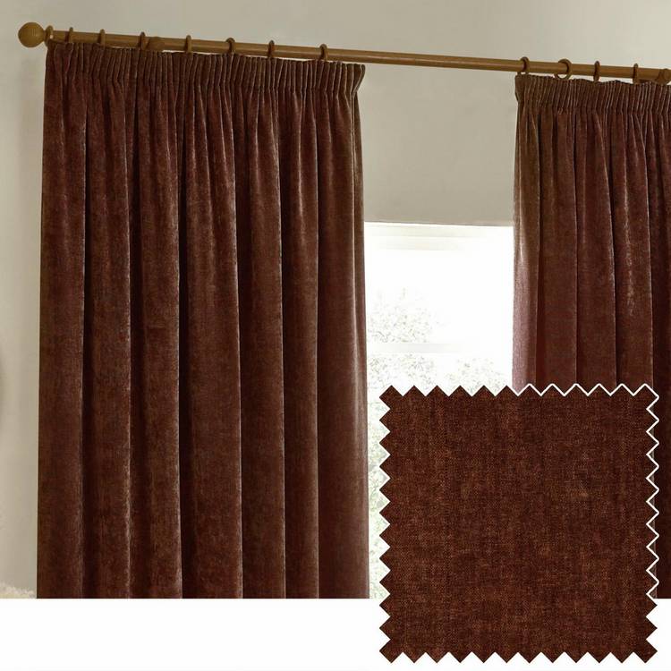 Yard chenille pencil pleat curtains nutmeg 117x137cm, UK version