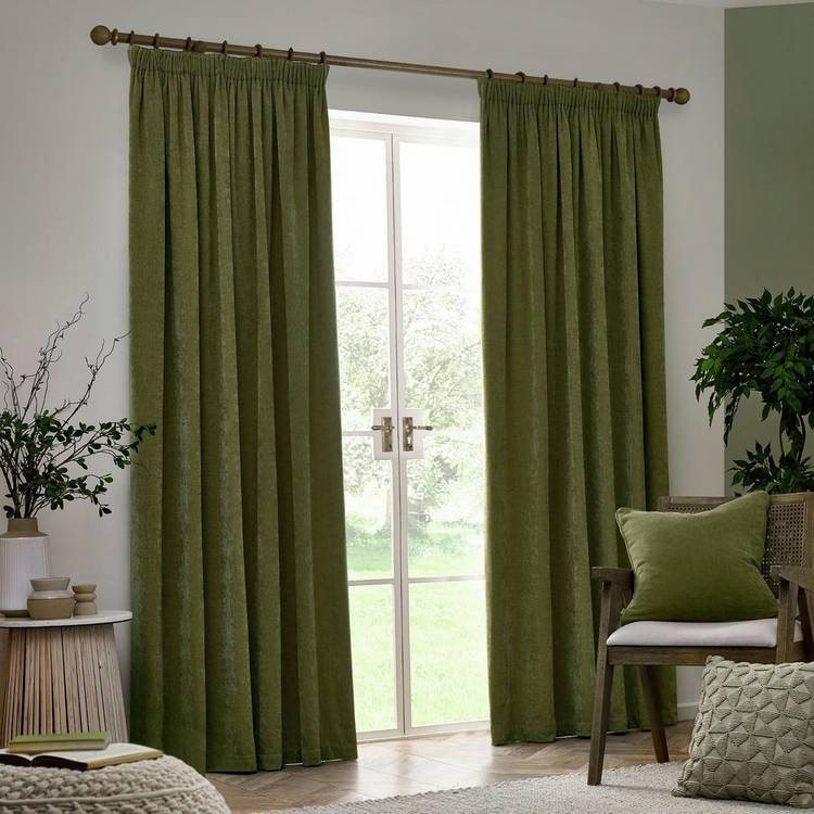 Yard chenille olive curtains 117x137cm (British brand)