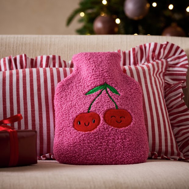 Argos Home 1L hot water bottle pink boucle cover, UK version