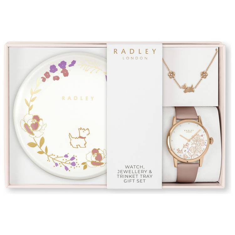Radley Pink Leather Watch, Bracelet &Trinket Tray Set