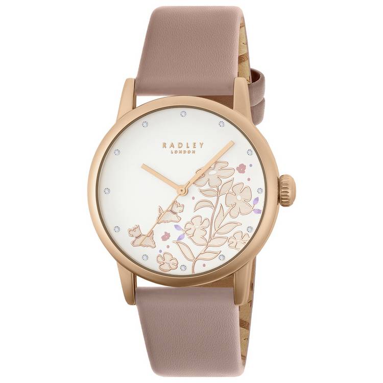 Radley pink leather watch set with bracelet and trinket tray, British brand