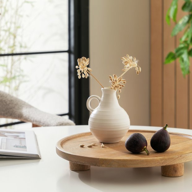 Habitat mango wood pedestal tray natural 29cm, imported from the UK