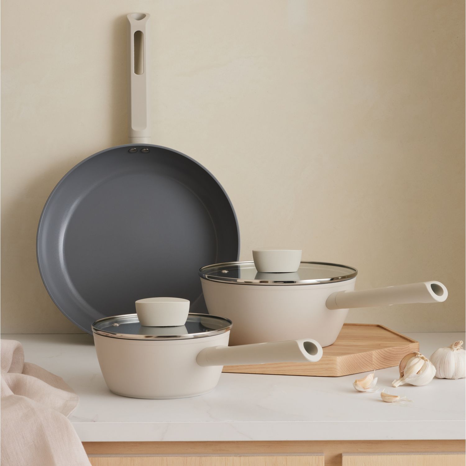 Habitat 3-piece ceramic coated pan set, imported from the UK