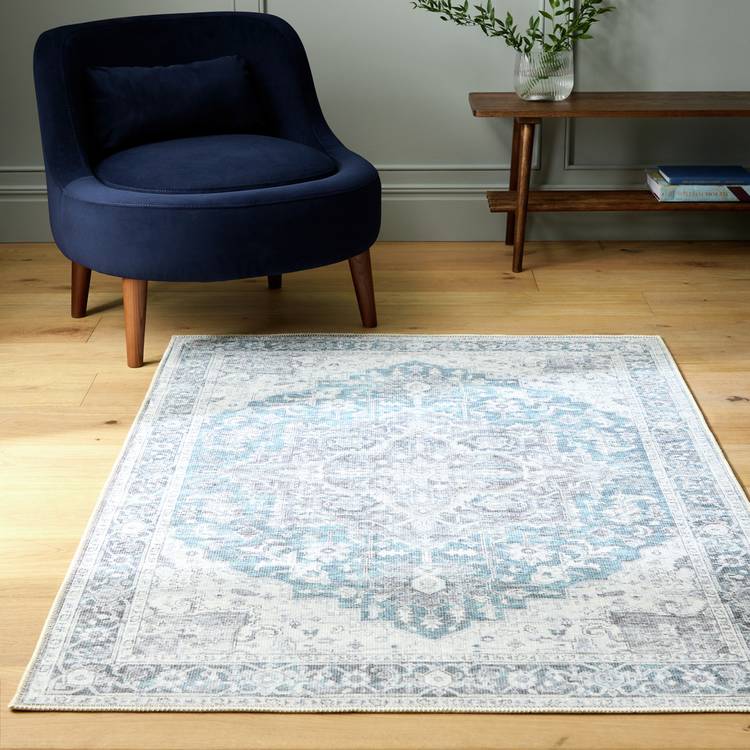 Habitat vintage effect blue flatweave runner 80x150cm (British brand)