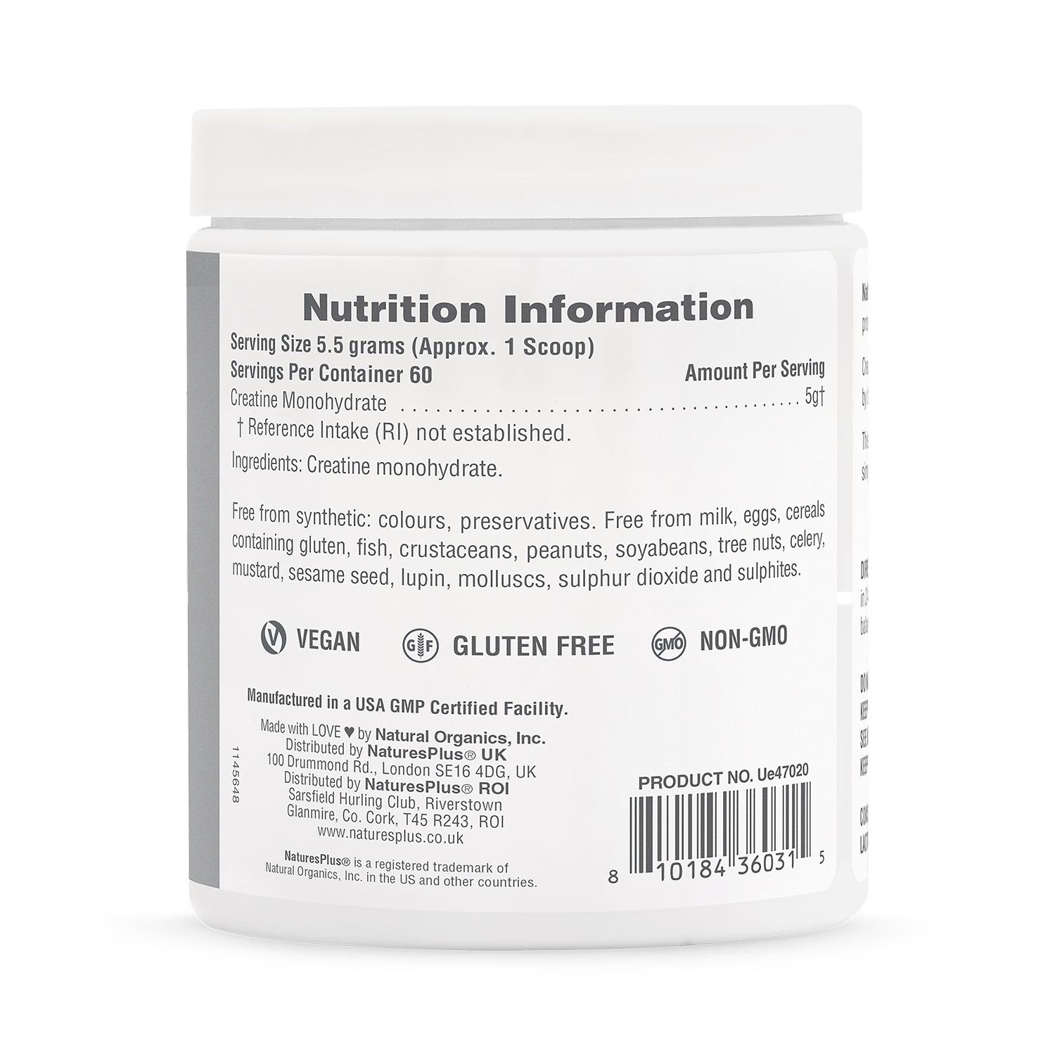 NaturesPlus Creatine Monohydrate powder supplement, imported from the UK