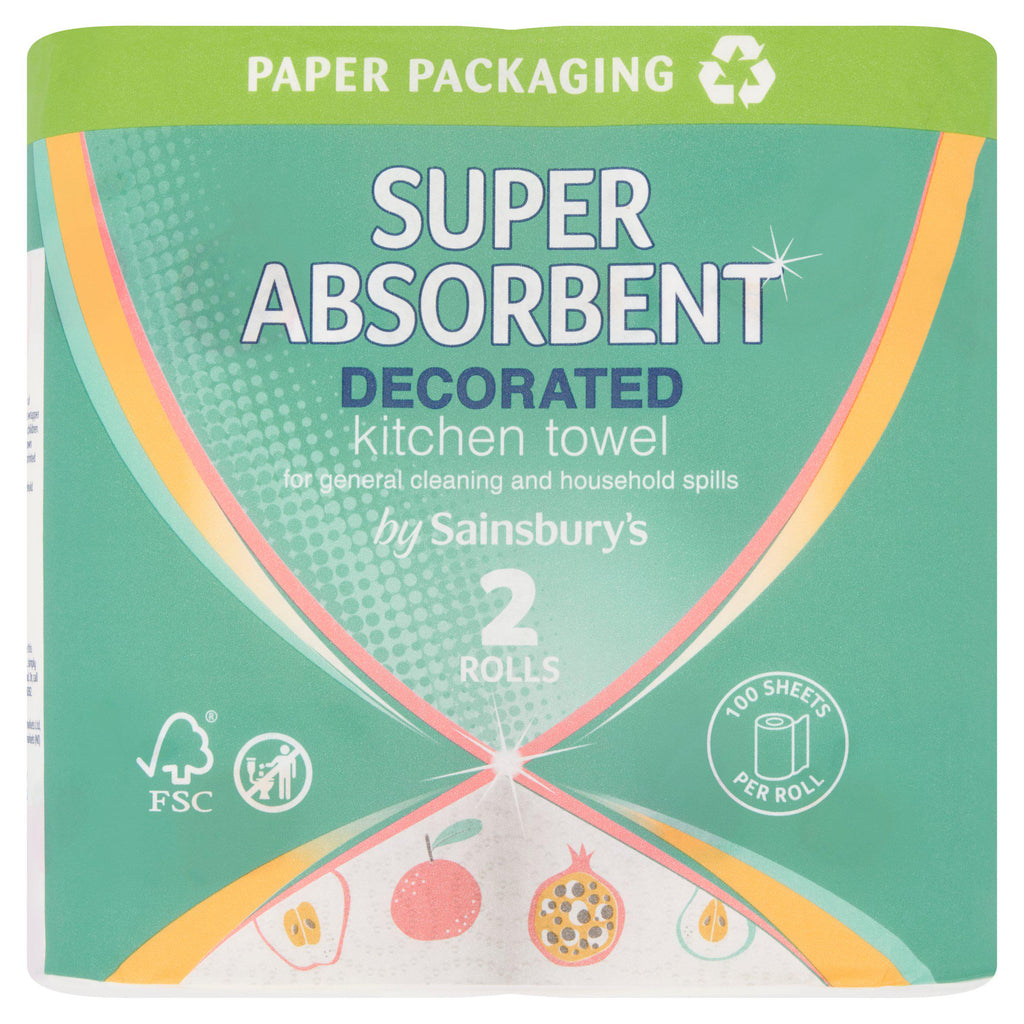 Sainsbury's Super Absorbent Decorated Kitchen Towel 2 Rolls