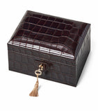 Aspinal of London leather croc-embossed watch and cufflinks box - British product