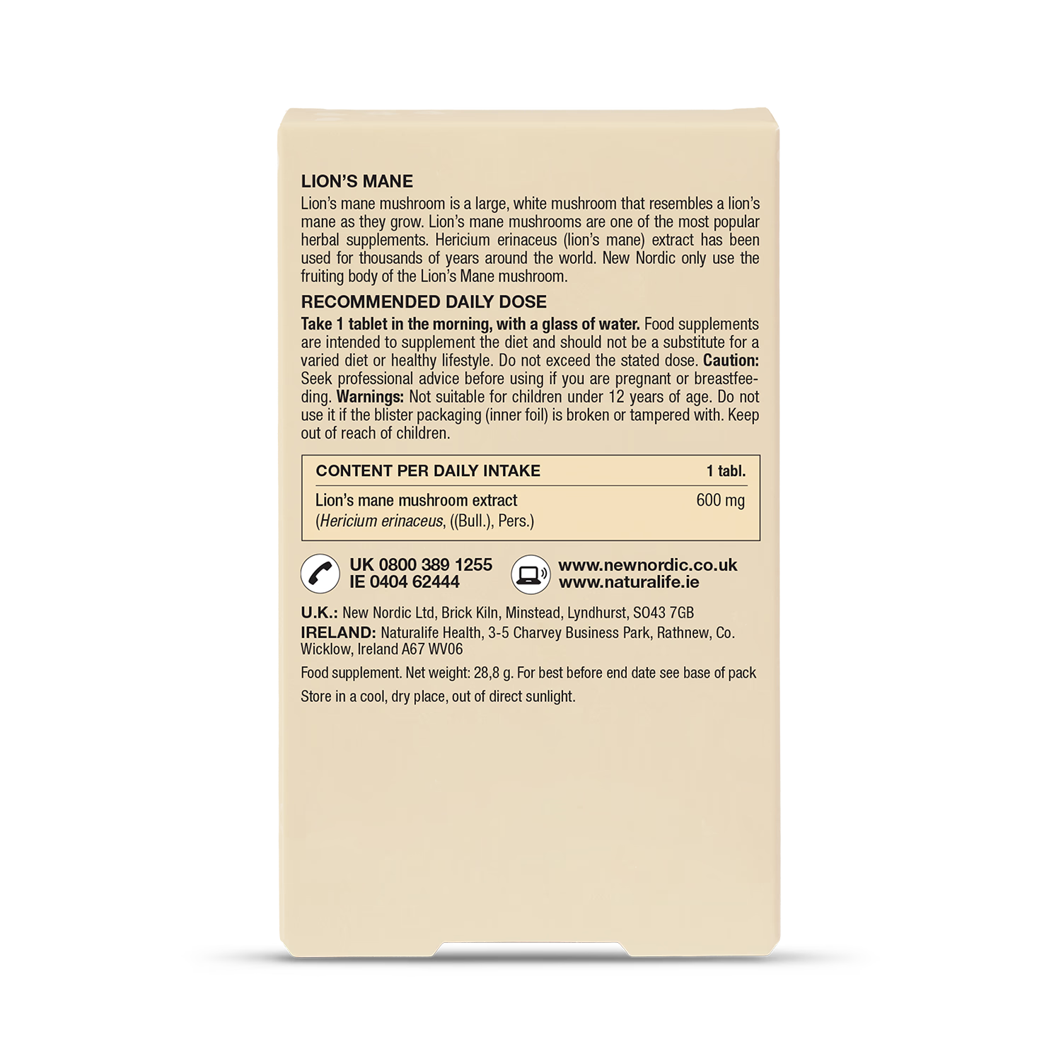New Nordic Lion's Mane supplement 30 tablets (British brand)