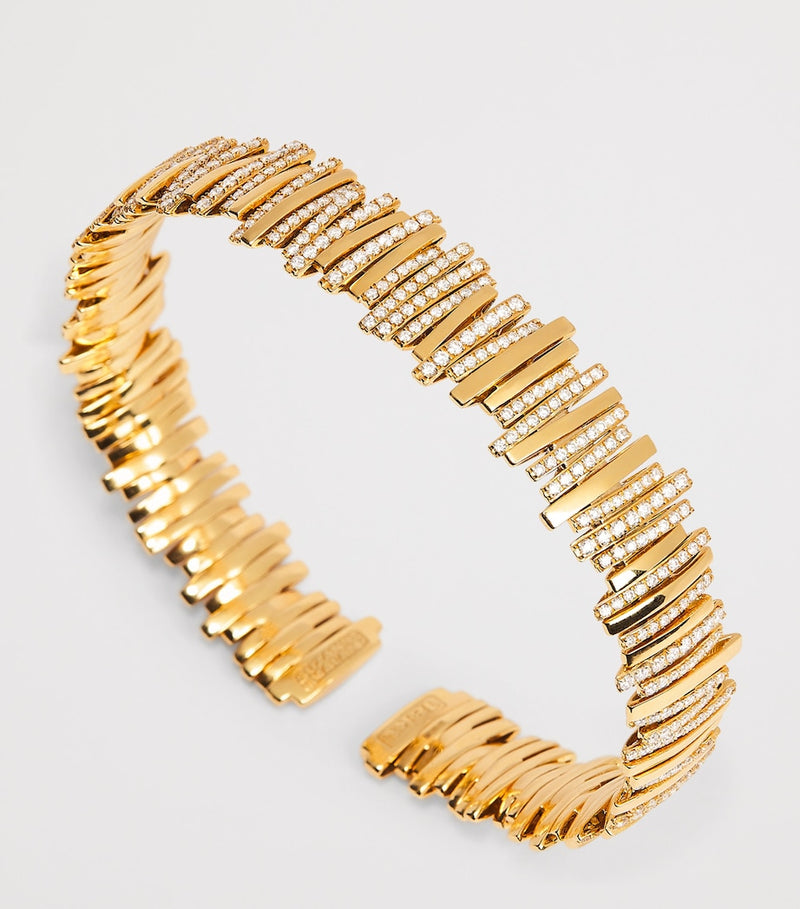 Suzanne Kalan half pavé cuff bangle yellow gold diamonds - British product