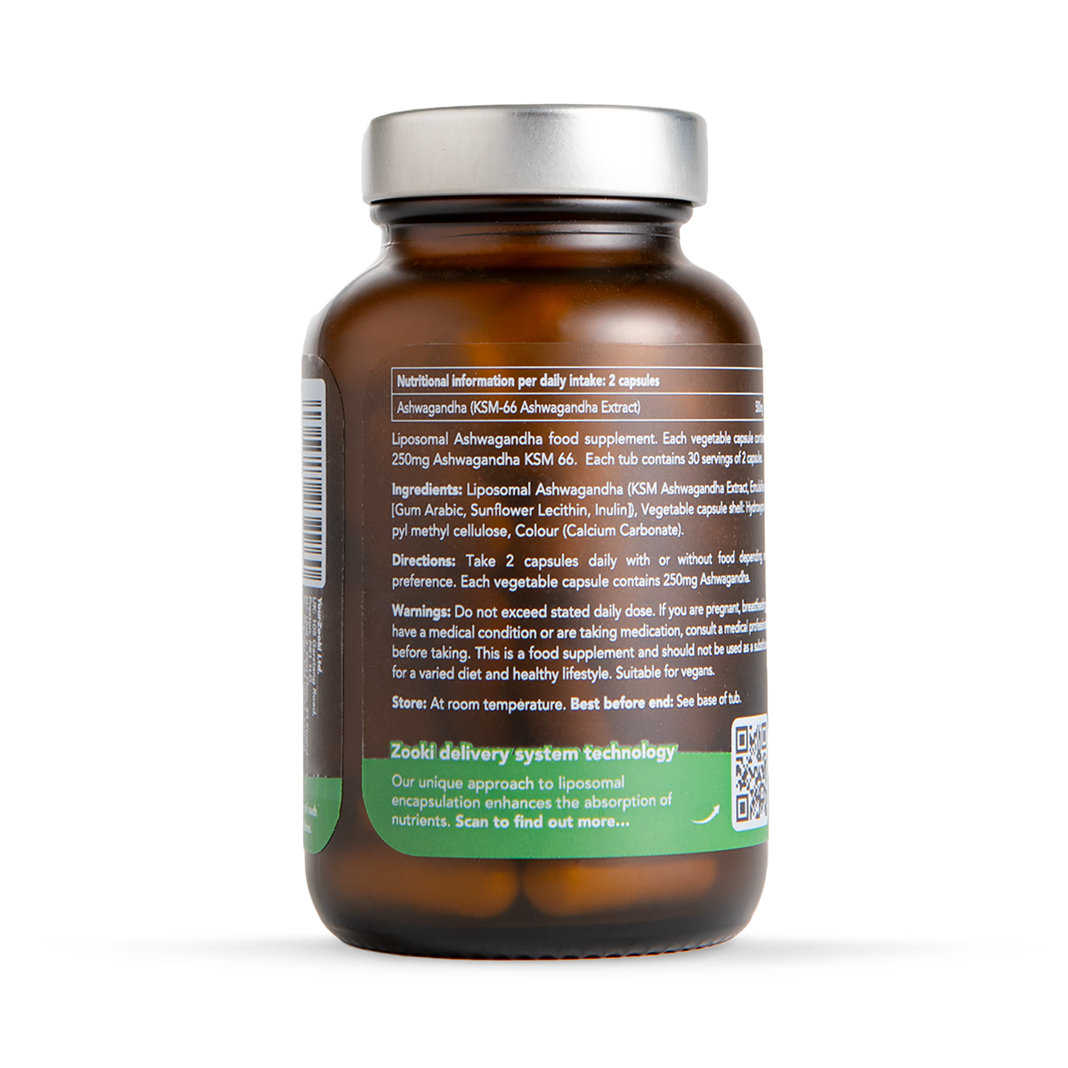 Zooki liposomal ashwagandha KSM-66 500mg 60 capsules - British product