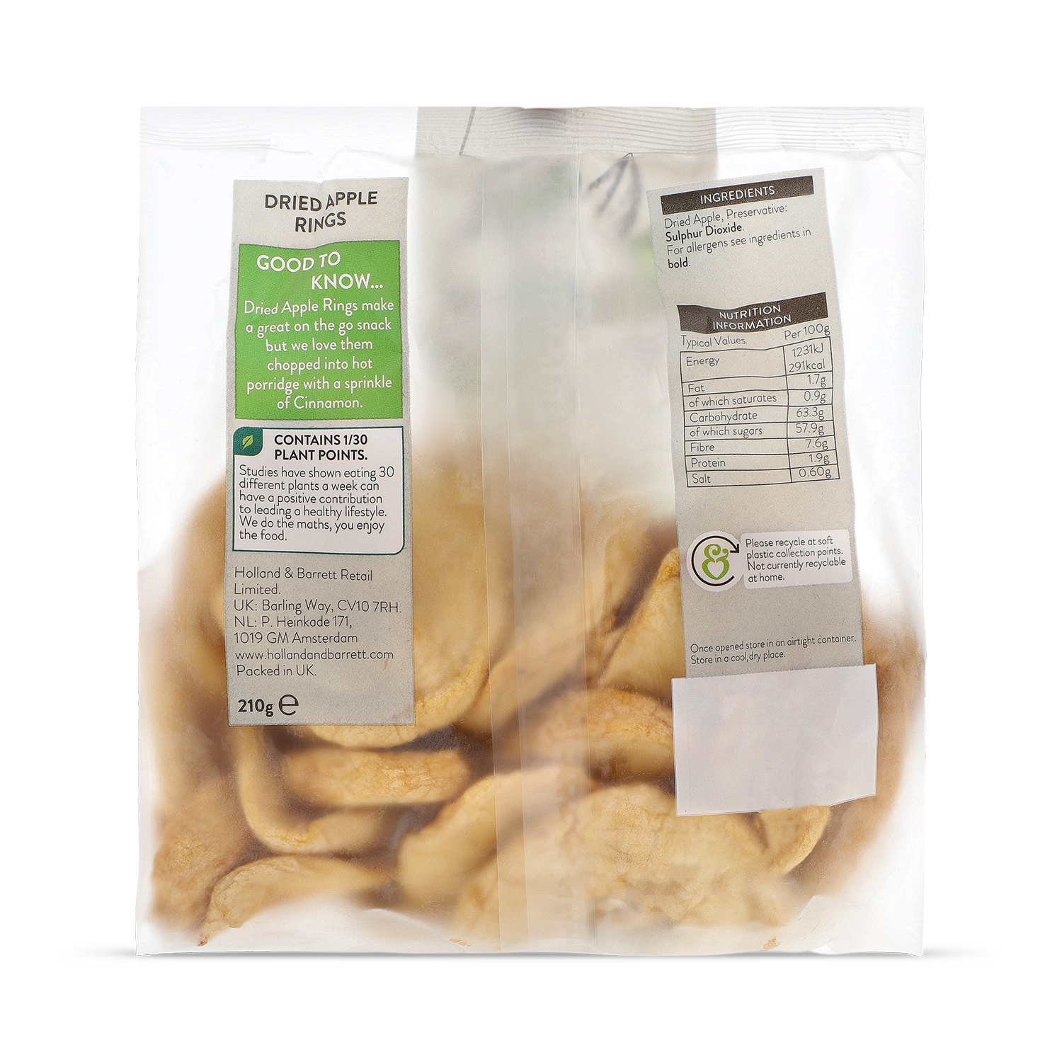 Holland & Barrett Apple Rings Dried 210g - British product