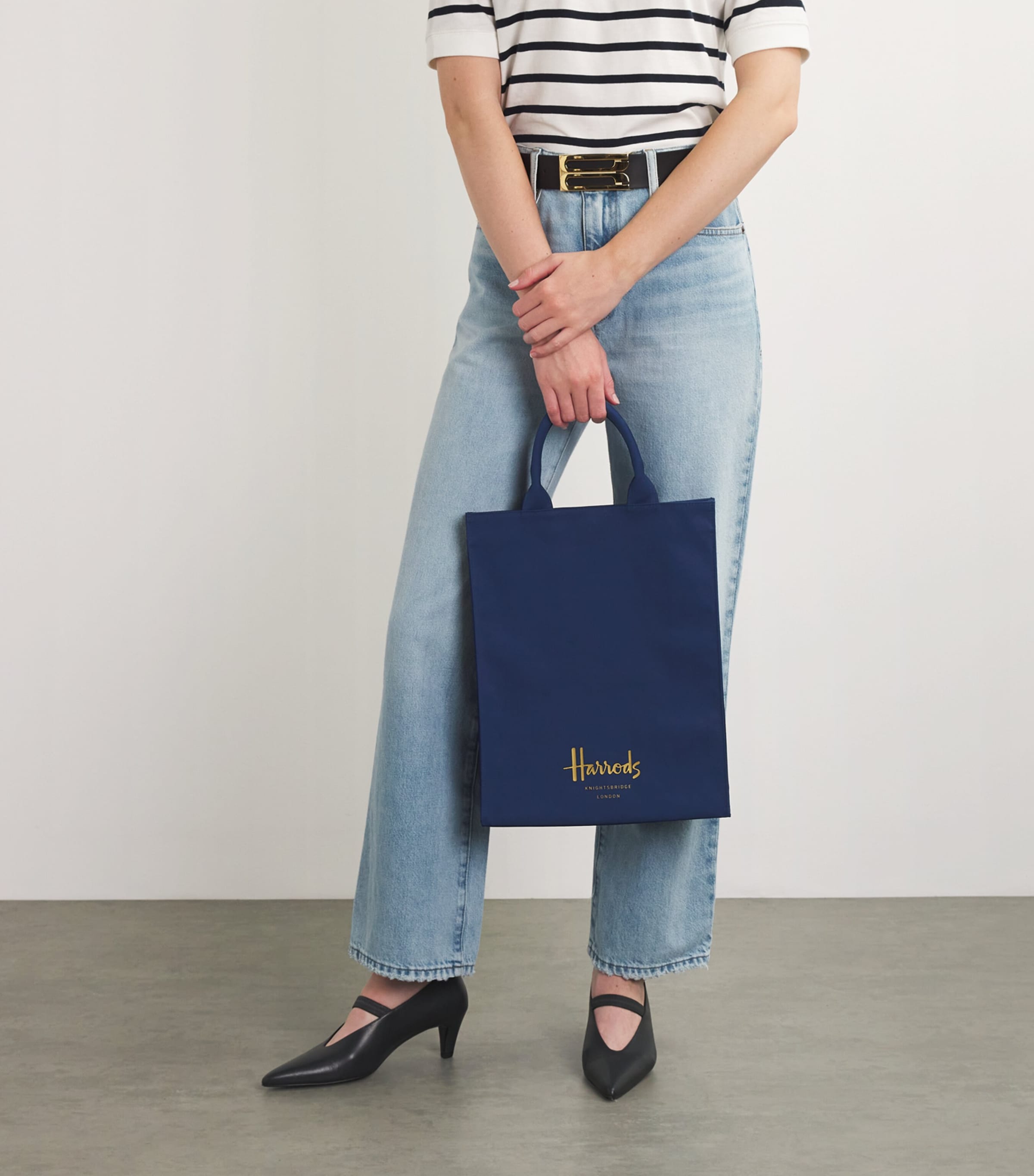 Harrods tote-veske i bomull med logo, medium, britisk versjon