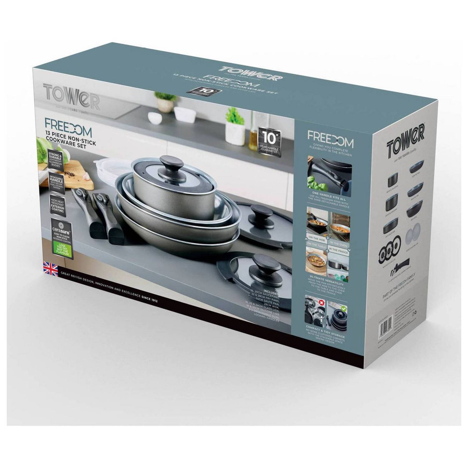 Tower 13 piece aluminium pan set grey - British product