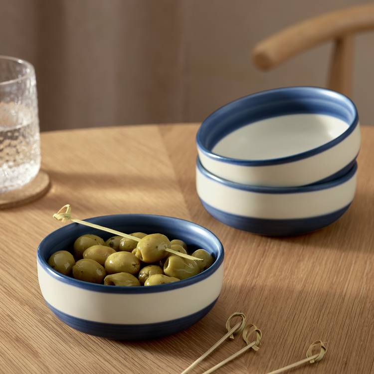 Habitat Artisan Stripe stoneware nibble bowls blue - British product