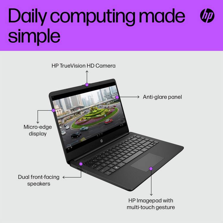 HP 14s laptop Intel Celeron 4GB 64GB black, UK version
