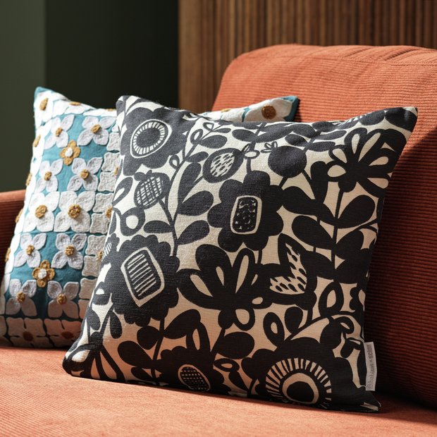 Habitat x Scion monochrome Kukkia cushion 43cm, imported from the UK