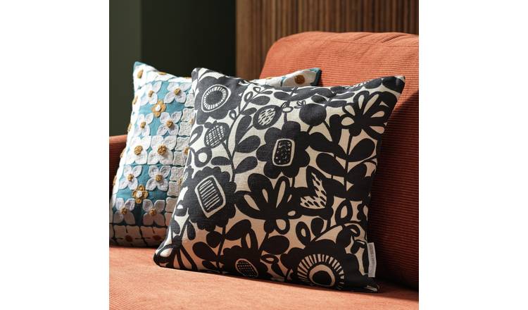Habitat x Scion monochrome Kukkia cushion 43cm, imported from the UK