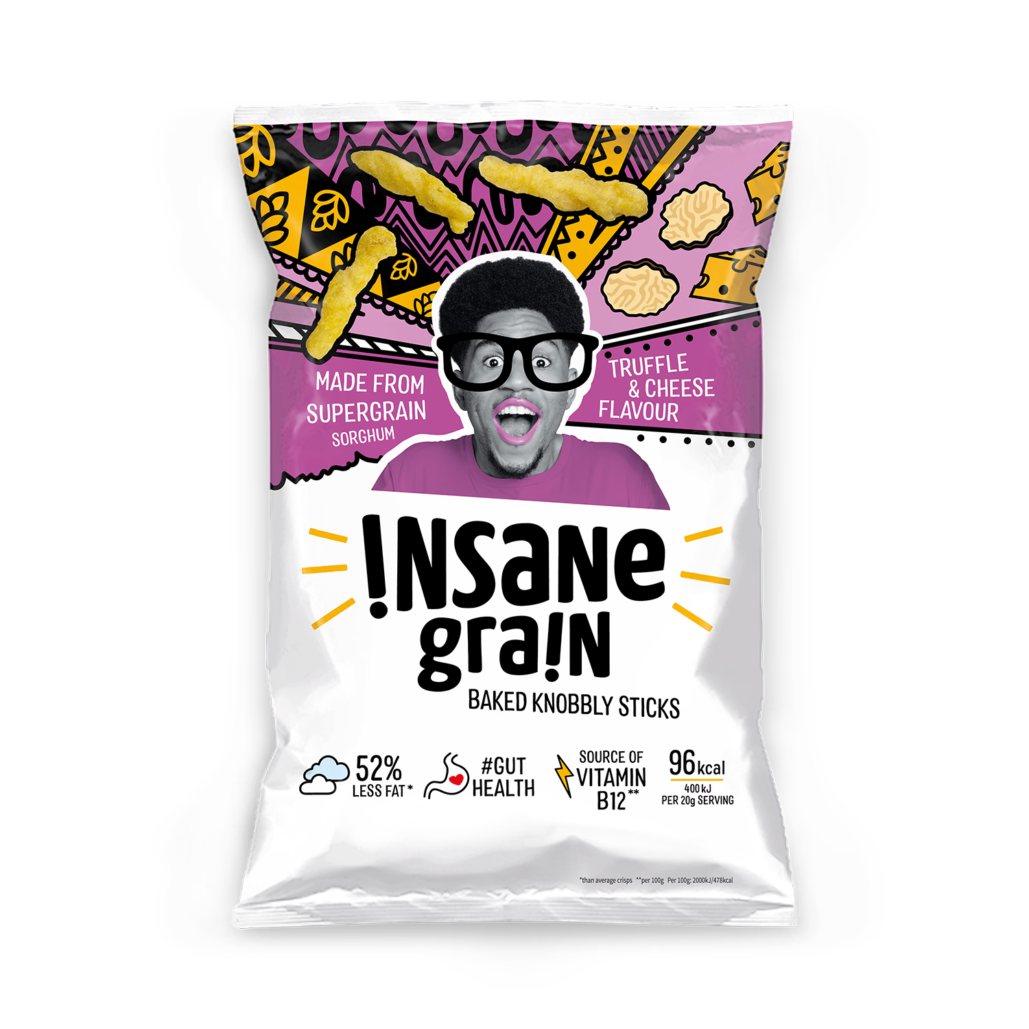 Insane Grain Truffle Cheese Baked Knobbly Sticks 80g, UK version