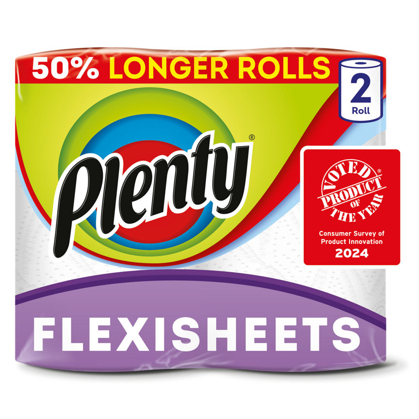 Plenty Flexi-sized sheets Longer Lasting Kitchen towel 2 roll