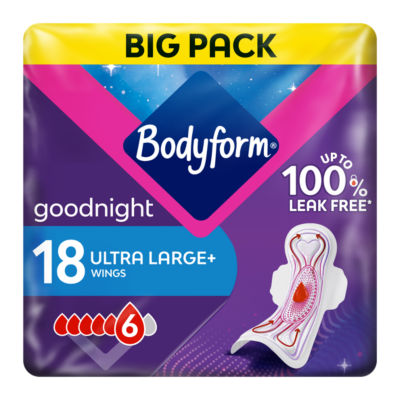 Bodyform Ultra Night sanitary towels 18 pack, UK version