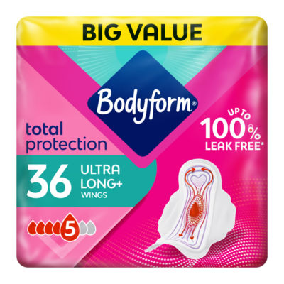ASDA Bodyform Total Protection Ultra Long Sanitary Towels Wings 36 Pack- Buy online at McGrocer