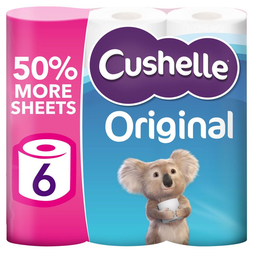 Cushelle Original 50% Longer Lasting Toilet Tissue 6 Equals 9 Regular Rolls