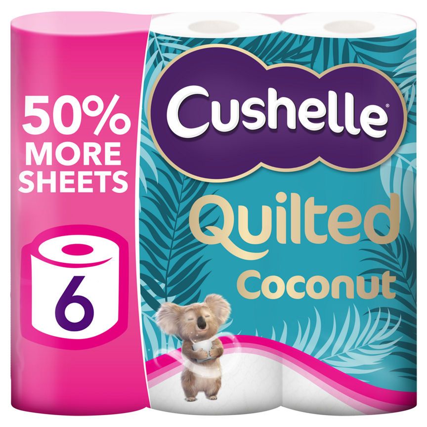 Cushelle Quilted Coconut 50% Longer Lasting Toilet Tissue 6 Equals 9 Regular Rolls GOODS ASDA   