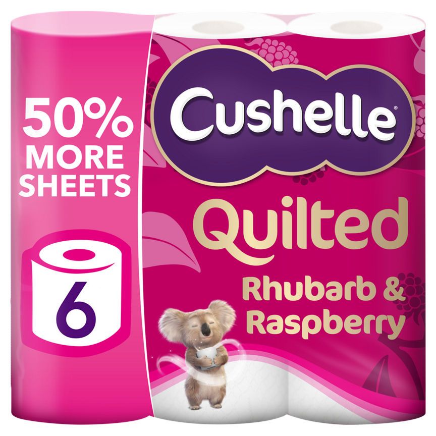 Cushelle Quilted Raspberry & Rhubarb 50% Longer Lasting Toilet Tissue 6 Equals 9 Regular Rolls GOODS ASDA   