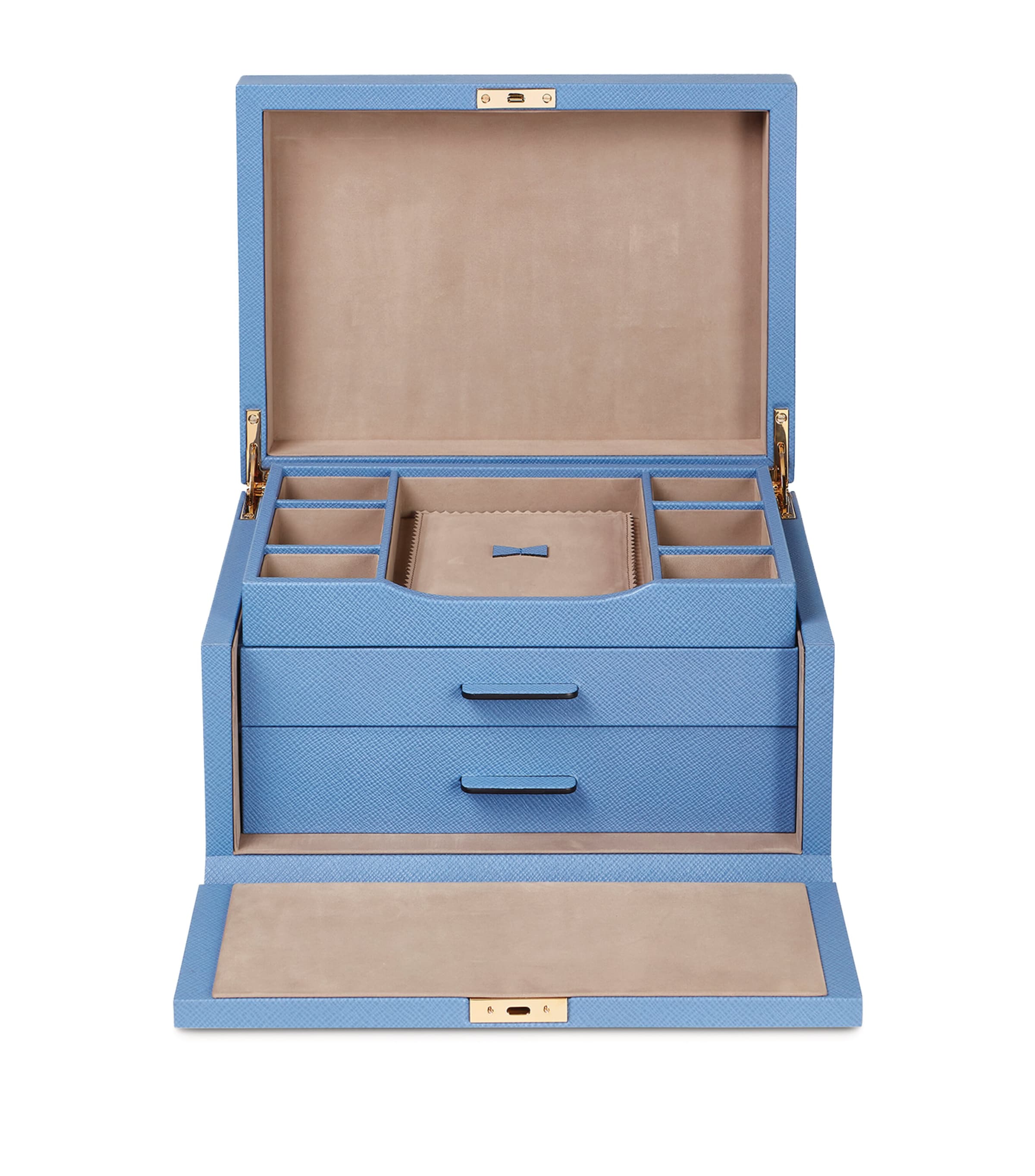 Smythson Panama jewellery box with three drawers and turnlock fastening (British brand)