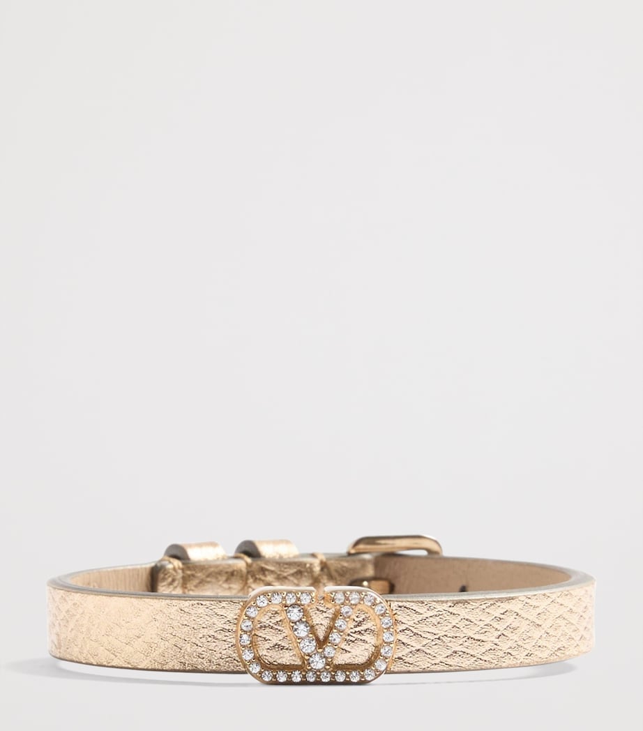 Valentino Garavani rose-gold leather VLogo bracelet 1cm, imported from the UK
