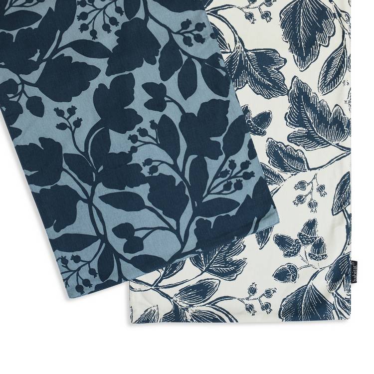 Habitat floral reversible cotton table runner navy, UK version