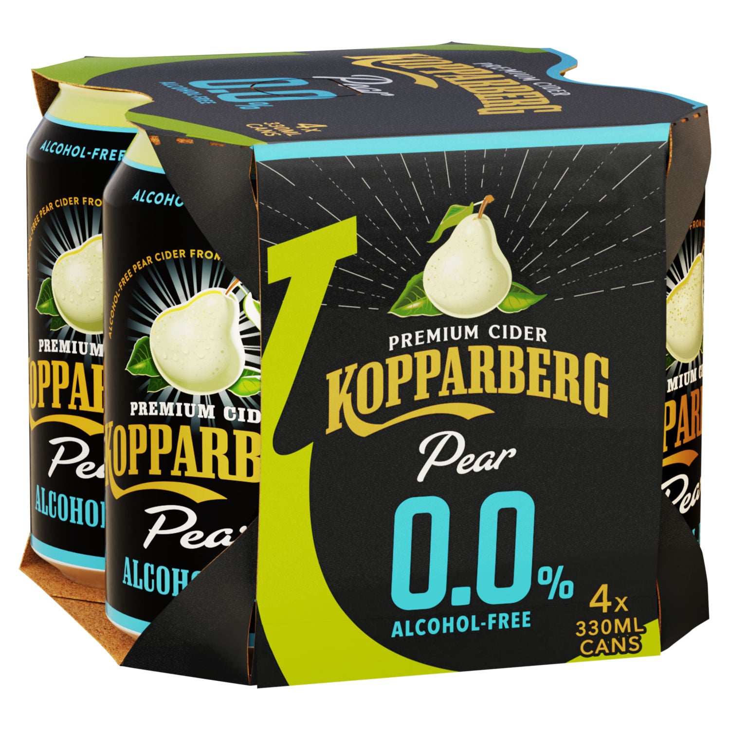 Kopparberg pear alcohol free cider 4 pack 330ml, imported from the UK