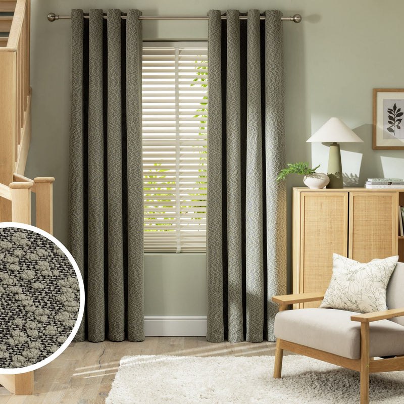 Habitat Boucle Blackout Eyelet Curtains - Green - 168x229cm
