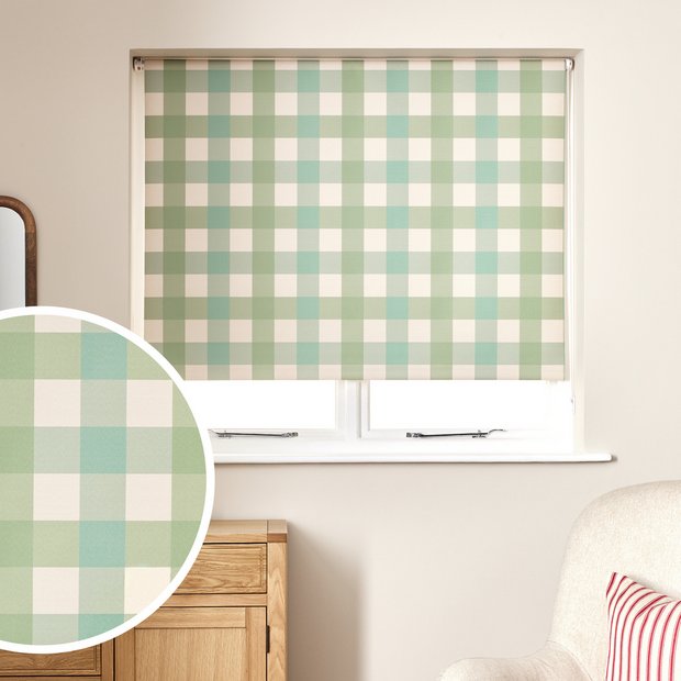 Argos Home check blackout roller blind green 90cm, imported from the UK