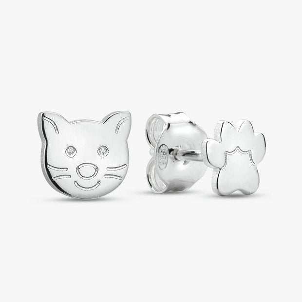 Revere cat face and paw print stud earrings (British brand)