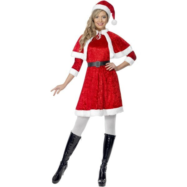 Smiffys Miss Santa costume red dress with cape and belt (British brand)