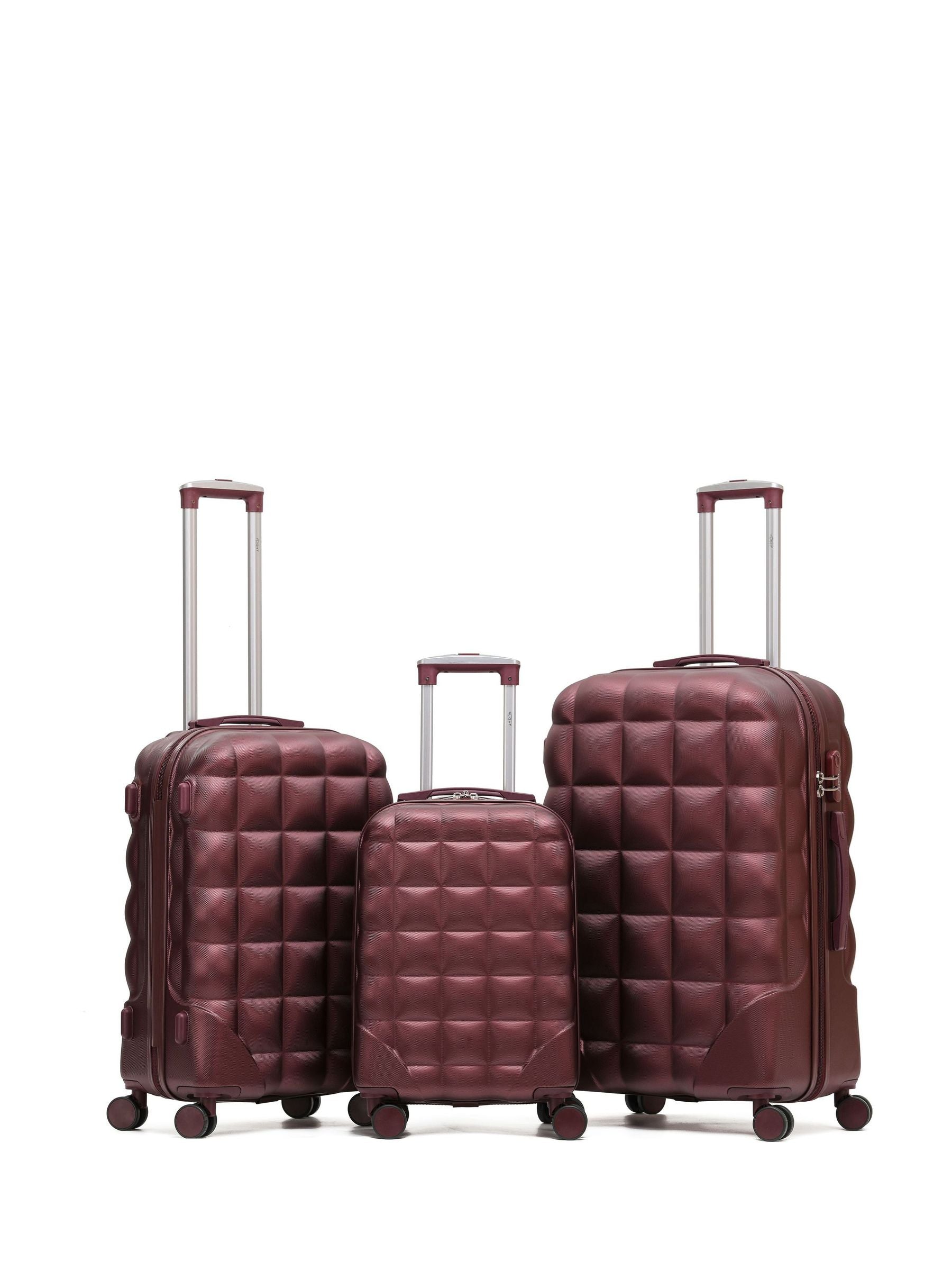 Flight Knight Burgundy/Silver Hardcase Large Check In Suitcases And Cabin Case Set Of 3