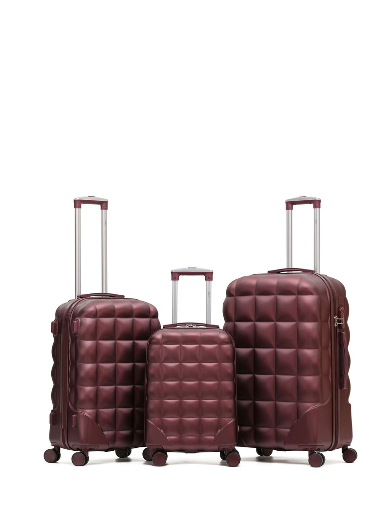 Flight Knight Burgundy/Silver Hardcase Large Check In Suitcases And Cabin Case Set Of 3