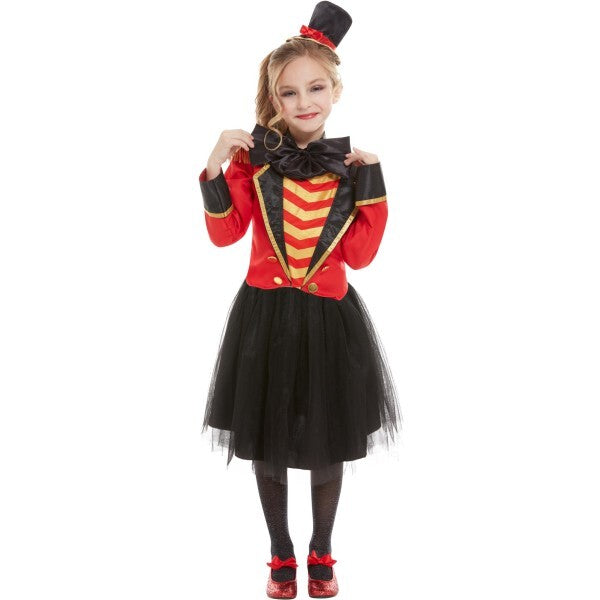 Smiffys girls deluxe ringmaster costume red jacket skirt headband, UK version
