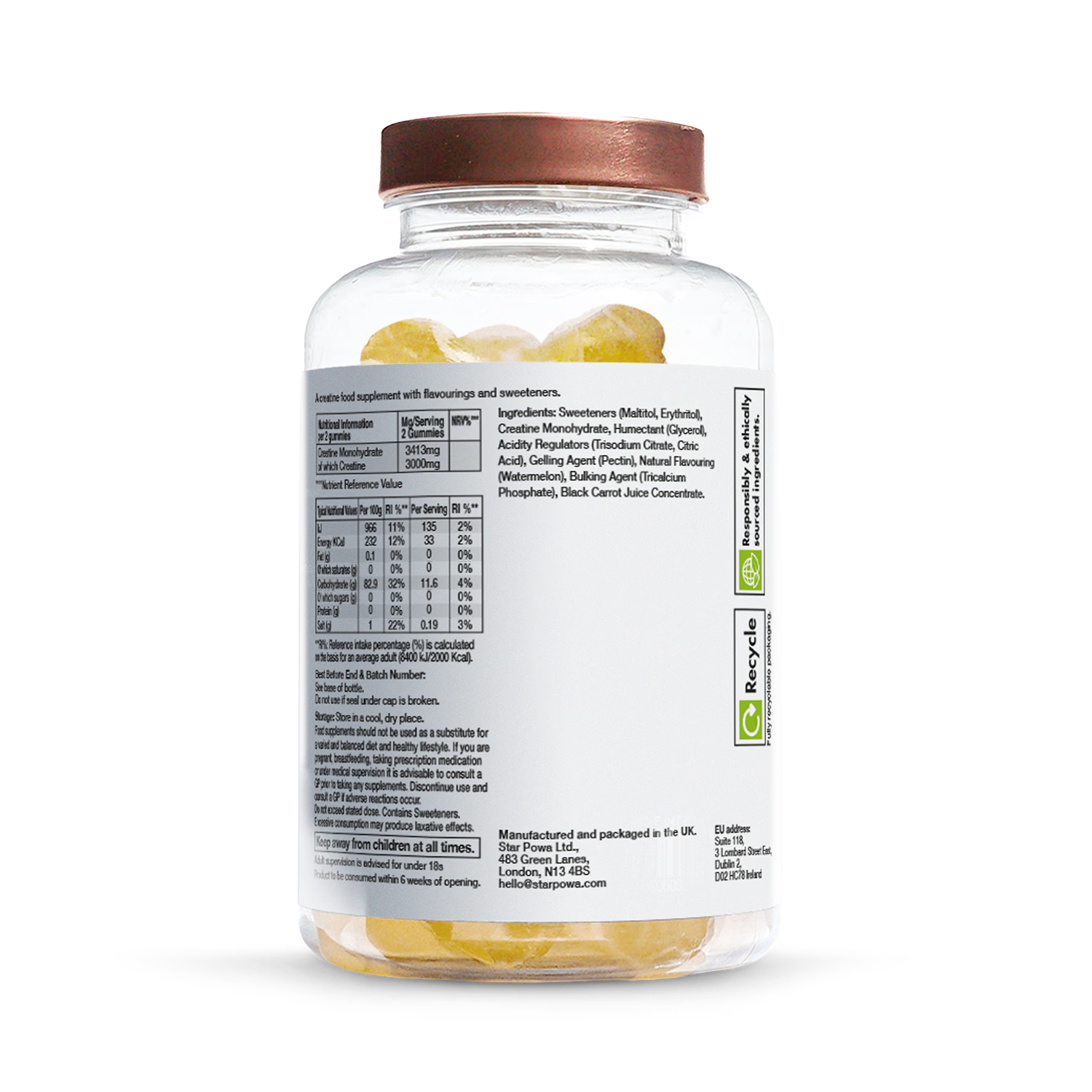 Starpowa Creatine 3000mg watermelon gummies 60 count, imported from the UK