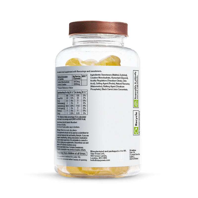 Starpowa Creatine 3000mg watermelon gummies 60 count, imported from the UK