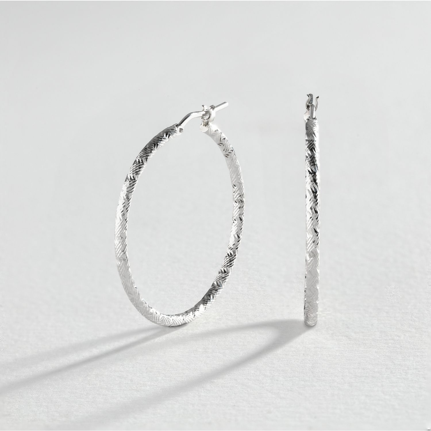 Revere silver diamond cut hoop earrings 2mm, UK version