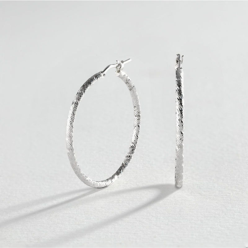 Revere silver diamond cut hoop earrings 2mm, UK version