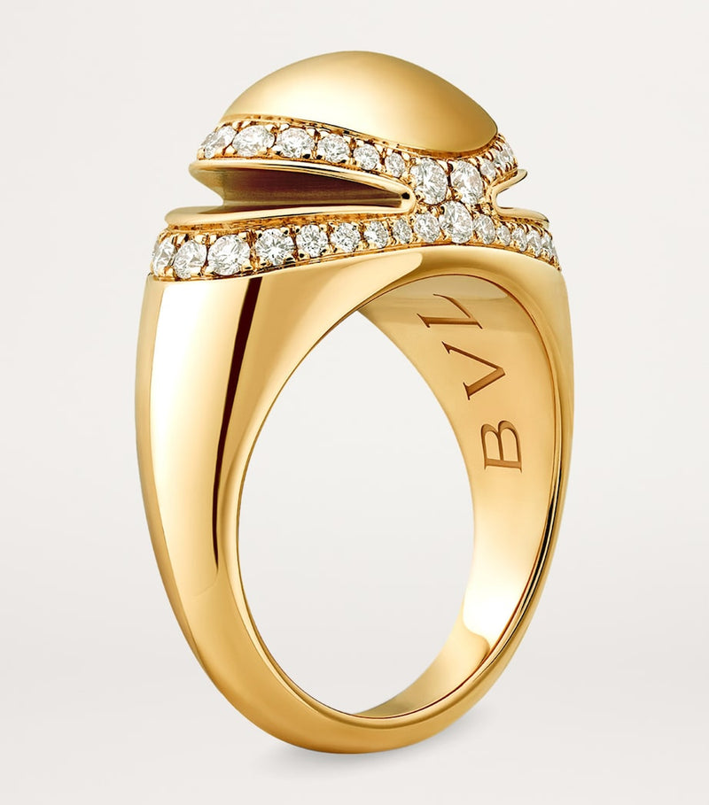 Bvlgari Cabochon yellow gold diamond ring (British brand)