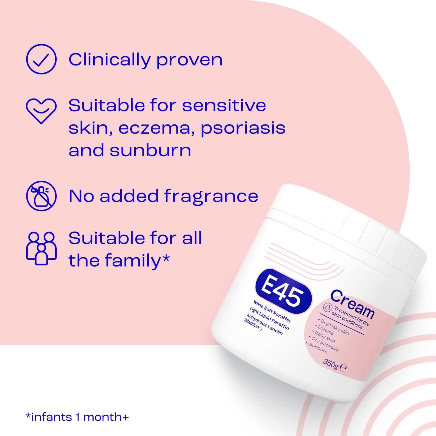 E45 emollient cream for eczema 350g, British product