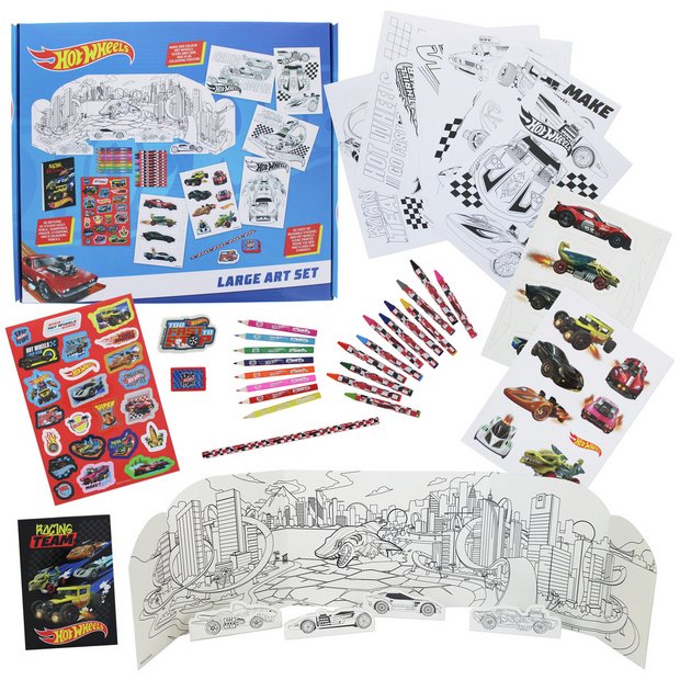 Hot Wheels large art colouring set with crayons and pencils, imported from the UK