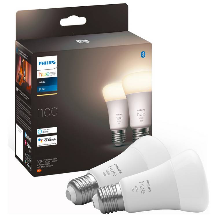 Philips Hue E27 white smart bulb pack of two, UK version