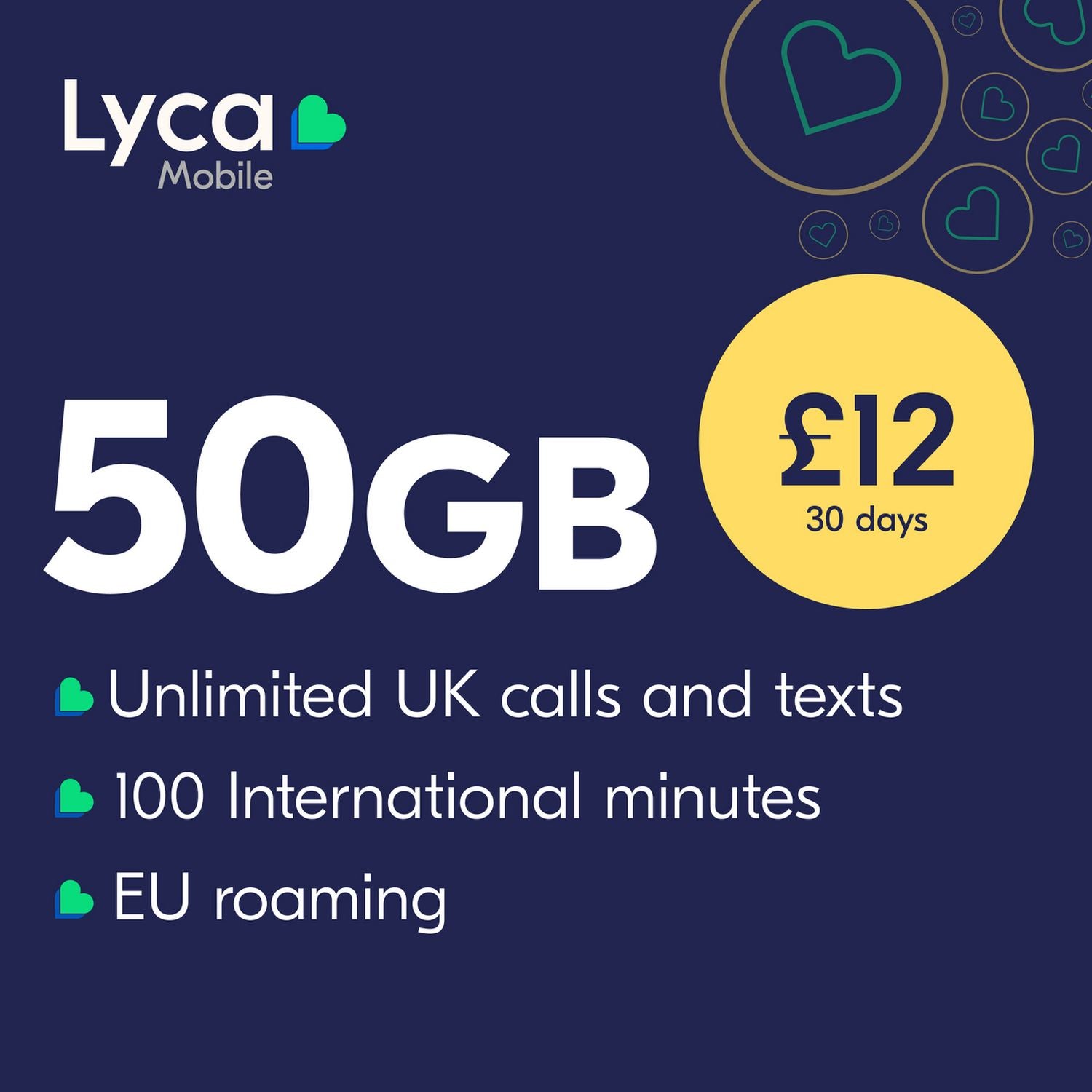 Lyca Mobile 50GB Pay As You Go SIM card, imported from the UK