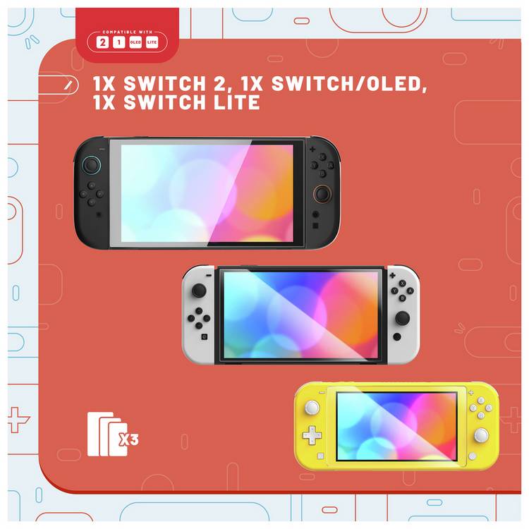 STEALTH 3-in-1 screen protector pack for Switch consoles (British brand)